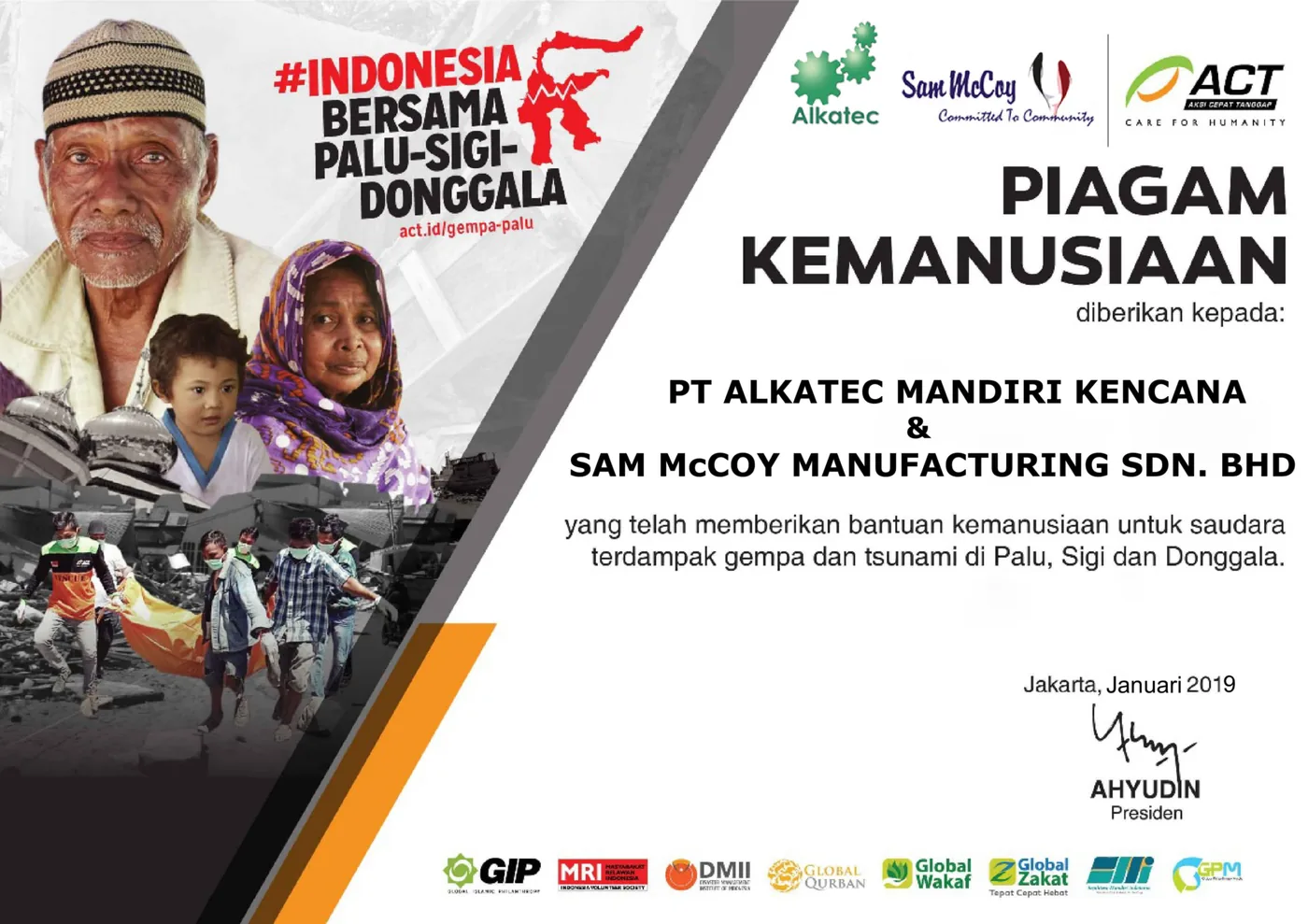 RM 100,000 for Palu, Sigi & Donggala